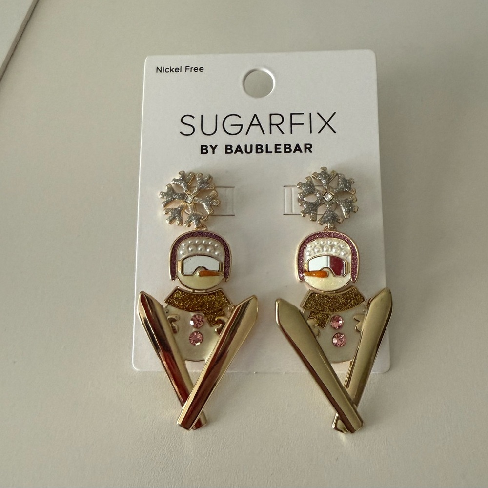 SUGARFIX by BaubleBar Skiing Snowmen Drop Earrings Christmas Winter Jewelry Ski